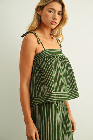 Blaire Striped Spaghetti Strap Top - Green