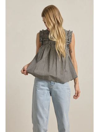 Brittney Gingham Ruffle Blouse - Black