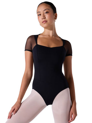 EL108W Corset Short Sleeve Leotard - Black