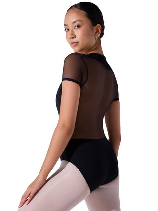 EL108W Corset Short Sleeve Leotard - Black