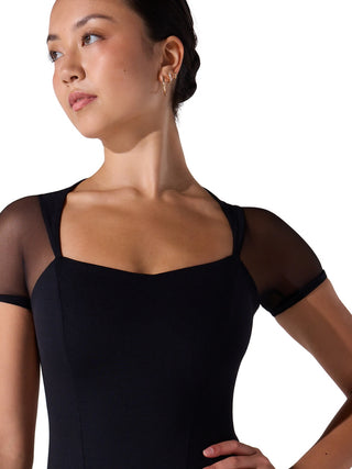 EL108W Corset Short Sleeve Leotard - Black