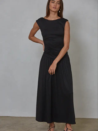 Valentina Knit Ruched Sleeveless Dress - Black