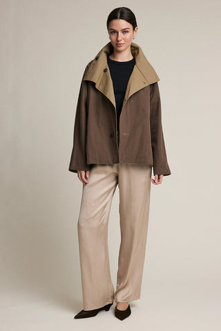 Kiara Reversible Plaid Button Jacket - Brown Checkered