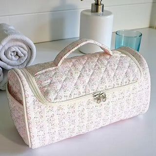 Hazel Cream Floral Cosmetic Case