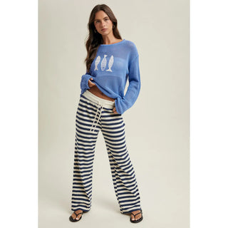 Evelyn Striped Knit Pants - Navy/Cream