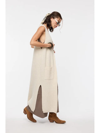 Gabrielle Long Sweater Vest Cardigan / Champagne