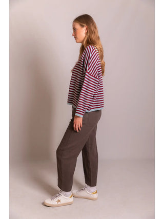 Mazel Striped T-Body Sweater - Powder Blue/Port