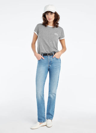 The Collegiate Chest Logo Ringer Tees - Heather Grey/White // Favorite Daughter