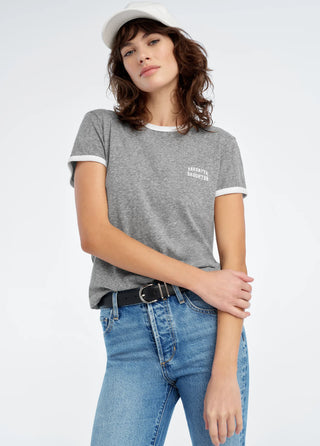 The Collegiate Chest Logo Ringer Tees - Heather Grey/White // Favorite Daughter