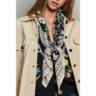 Olive Multi Floral Patterned Multi Style Wrap Scarf