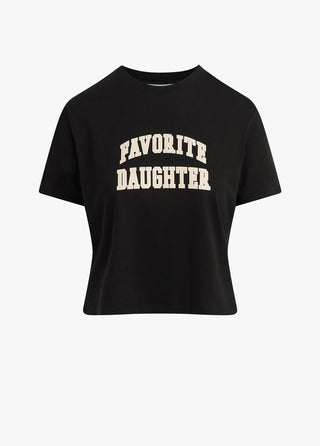 Favorite Daughter Cropped Collegiate Tee - Black & Pale Pink
