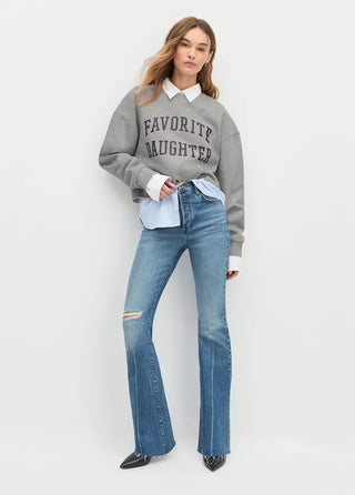 Favorite Daughter Cropped Collegiate Sweatshirt / Heather Grey & Burgundy