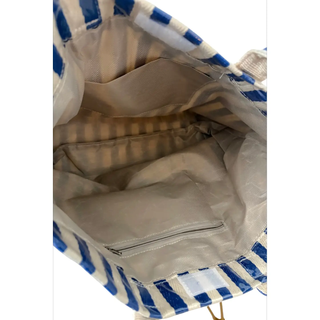 Blue and Beige Striped Tote Bag