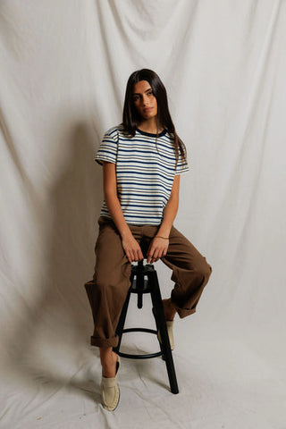 Dawn Cotton Jersey Stripe Tee - Navy/Pacific Stripe // Perfect White Tee