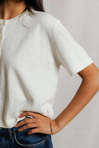 Maude Cotton Short Sleeve Crew Cardigan - White // Perfect White Tee