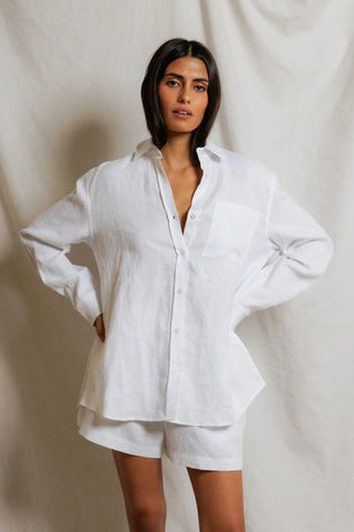 Lorelai Linen Oversized Button Down - White // Perfect White Tee