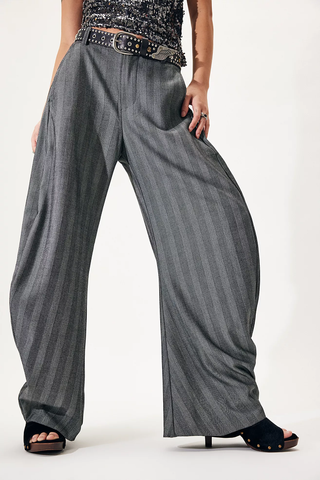 Spotlight Barrel Pinstripe Trousers - Grey Combo // Free People