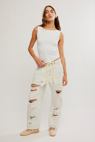 Moxie Low Slung Pull On Barrel Pant - Sea Mist // Free People