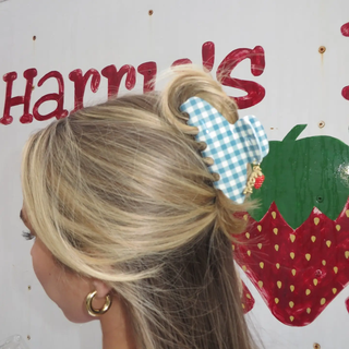 Blue Gingham Strawberry Charm Claw - Oversized // Kaxi