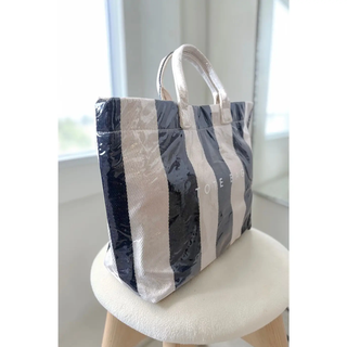 Navy and Beige Striped Tote Bag