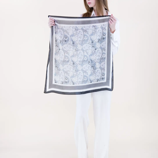 Paisley Houndstooth Border Satin Small Square Scarf - Black