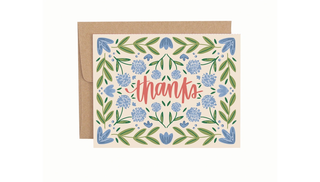 Blue Floral Thanks Greeting Card