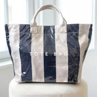 Navy and Beige Striped Tote Bag
