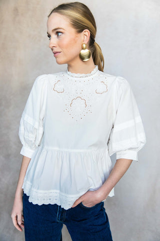 Eliza Eyelet Puff Sleeve Blouse – White