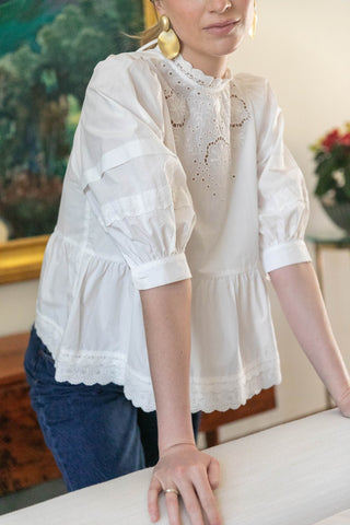 Eliza Eyelet Puff Sleeve Blouse – White