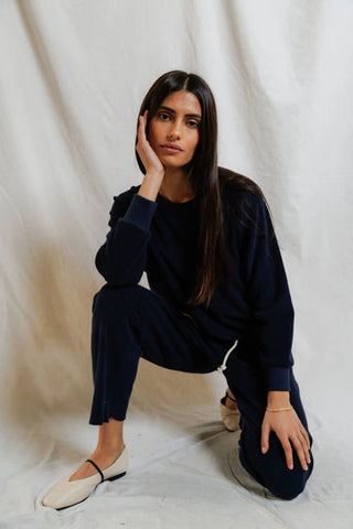 Eliana Loop Terry Pant - Navy // Perfect White tee