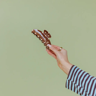 Brown & Cream Polka Dot Oversized Claw // Kaxi