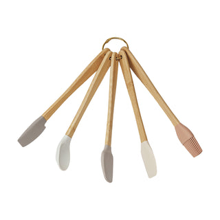 Silicone & Beech Wood Mini Kitchen Utensils – Neutrals, Set of 5