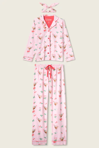 Tini Time Drink Print 3-Piece Flannel PJ Set - Ballet Pink