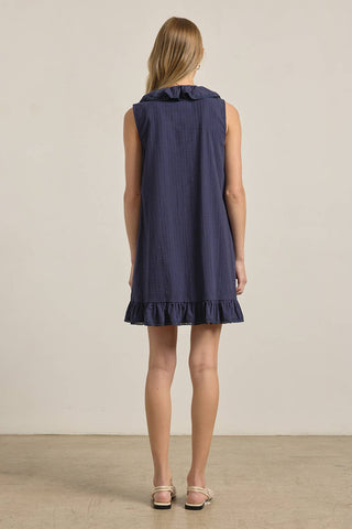 Ruffle Trim Pintuck Dress with Slip Lining - Navy // Raisonnel