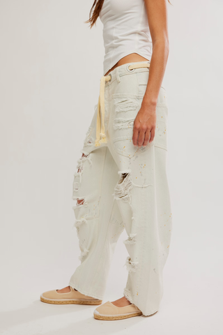 Moxie Low Slung Pull On Barrel Pant - Sea Mist // Free People
