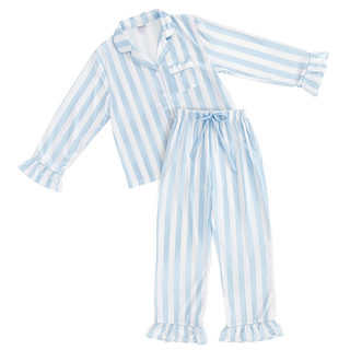 Bluebell Stripe Ruffle Pajama Set - Blue & White