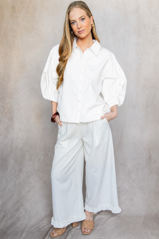 Camille Puff Sleeve Button Down – White