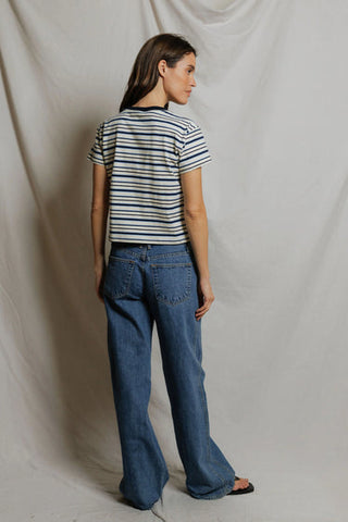 Dawn Cotton Jersey Stripe Tee - Navy/Pacific Stripe // Perfect White Tee