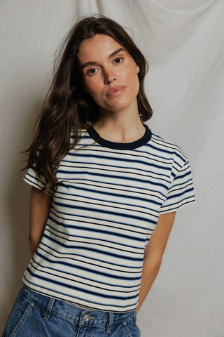 Dawn Cotton Jersey Stripe Tee - Navy/Pacific Stripe // Perfect White Tee