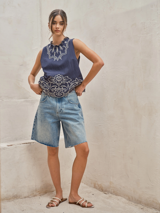Harper Relaxed Denim Bermuda Shorts – Light Wash