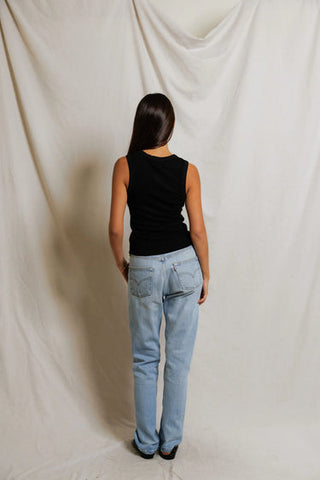 Loretta Luxe Rib Henley Tank - True Black // Perfect White Tee