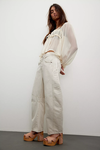 We The Free Good Luck Mid-Rise Barrel Jeans - Milk // Free People