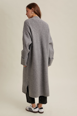 Yvonne Ribbed Knit Longline Sweater Cardigan / Grey