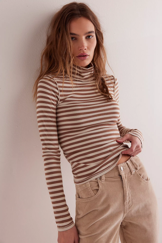 We The Free Good Good Stripe Turtleneck - Otter/Tea