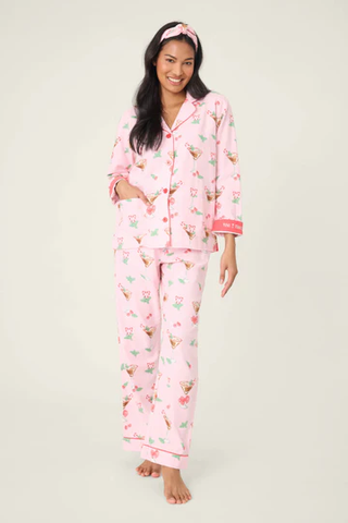 Tini Time Drink Print 3-Piece Flannel PJ Set - Ballet Pink