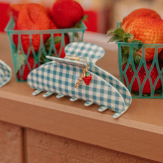 Blue Gingham Strawberry Charm Claw - Midi  // Kaxi