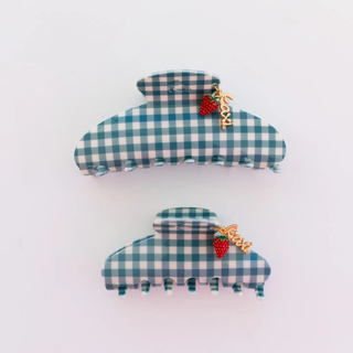 Blue Gingham Strawberry Charm Claw - Oversized // Kaxi