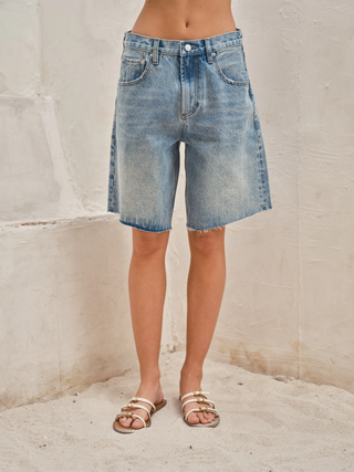 Harper Relaxed Denim Bermuda Shorts – Light Wash