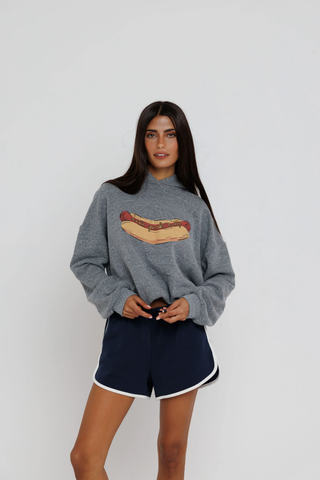 New York Hot Dog Hoodie - Heather Grey // Sunny Somewhere