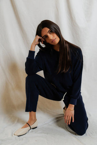 Saylor Loop Terry Sweatshirt - Navy // Perfect White Tee